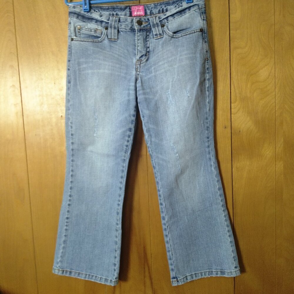 Drew The Limited Size 4 Cropped Denim Blue Jeans Flap Pockets Distressed